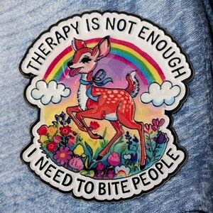 "Therapy Is Not Enough" Cute Deer Enamel Pin with Rainbow